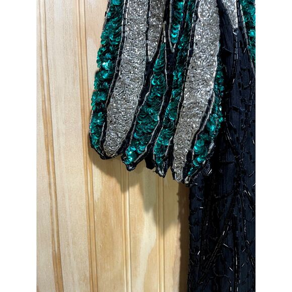VTG party dress embeaged beaded sequins holidays festive green fairy women M - Picture 6 of 7